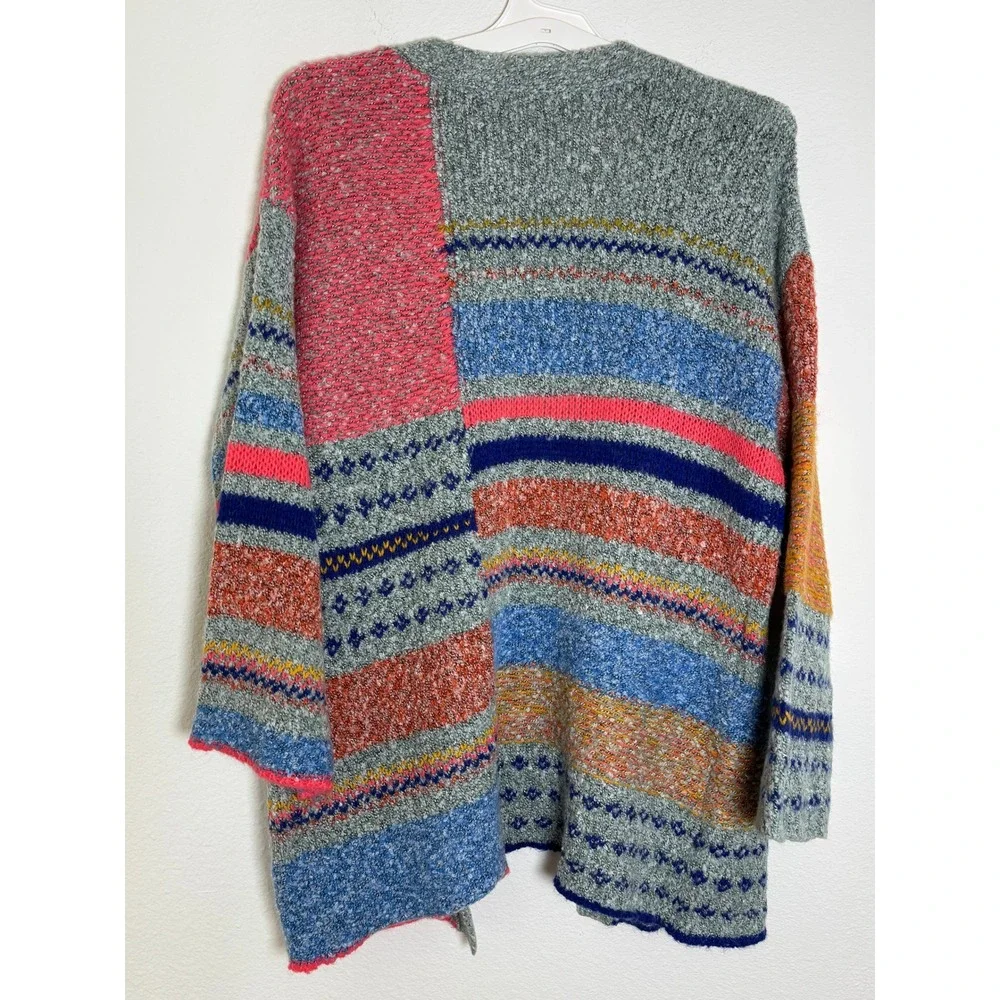 Sincerely Jules Multi Color Patchwork Knit‎ Cardigan Sweater Womens Small Boho